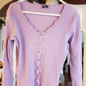 Mauve Top by Pieces. 100% cotton, long sleeve  V-Neck is a smaller size Large